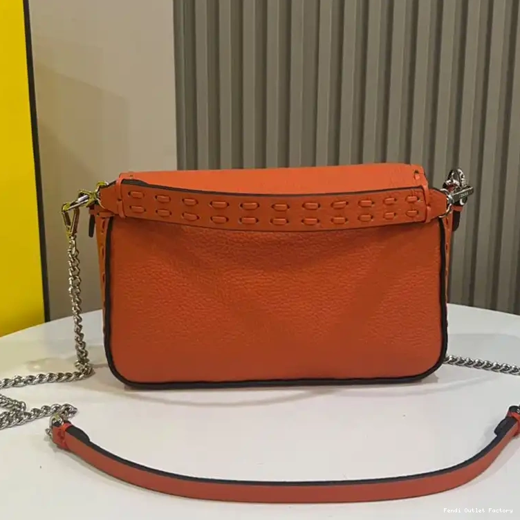 Affordable HOT Mini Selleria Fendi In Orange Baguette Bag Leather Romano Cuoio 0418